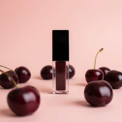 Black Cherry Lip Gloss with Warm Pink Background