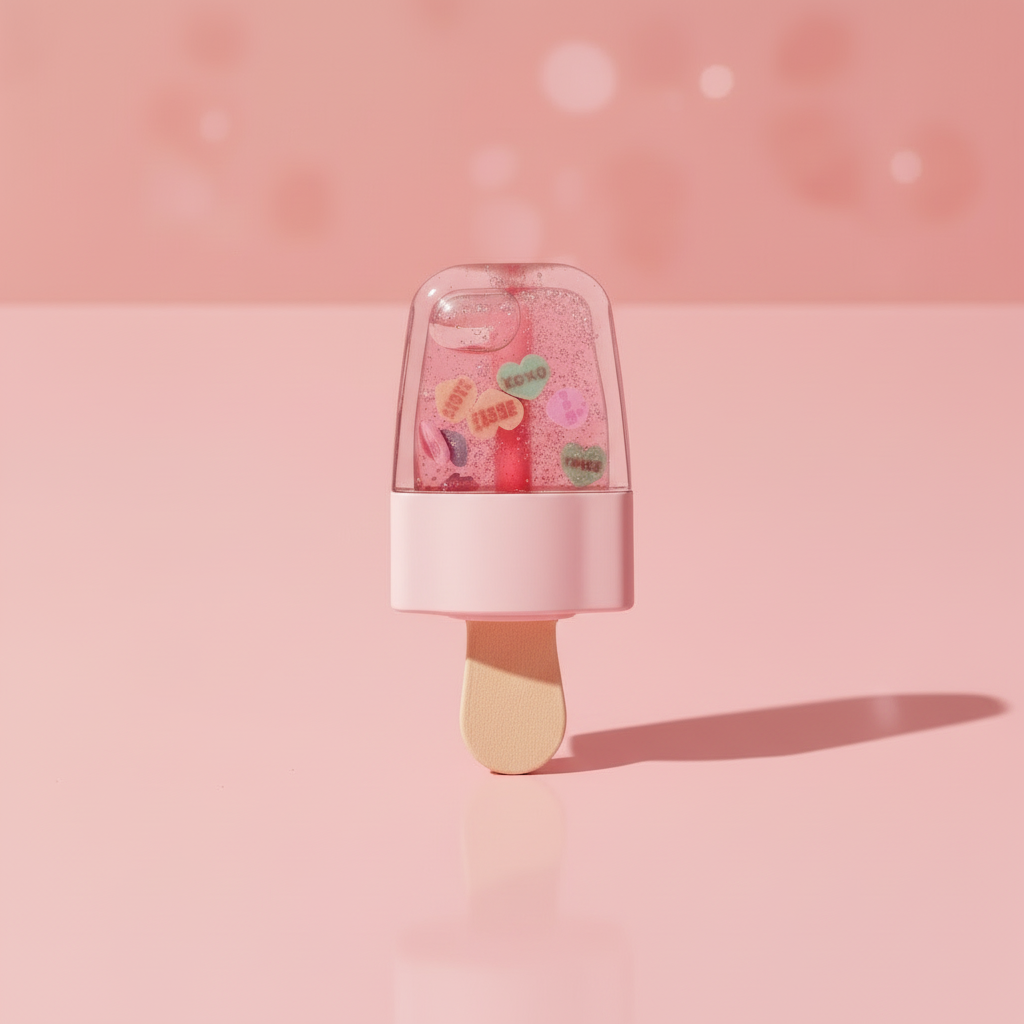 Popsicle lip gloss vertical with warm pink background