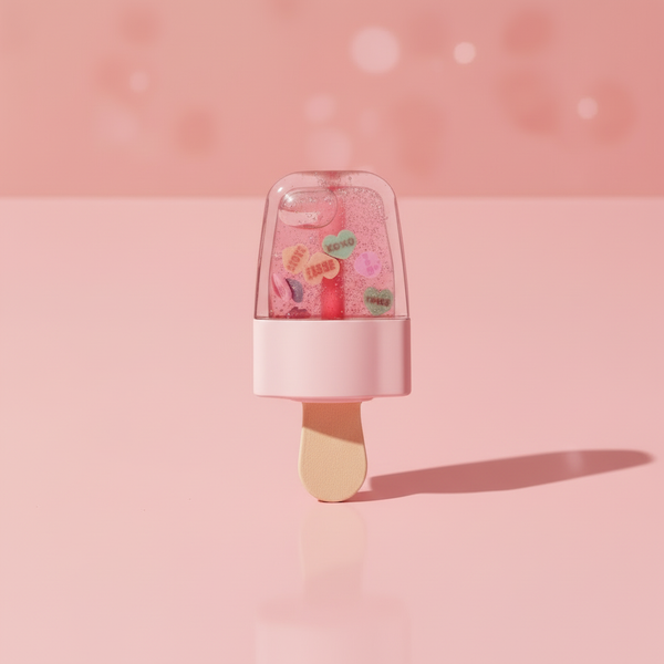 Popsicle lip gloss vertical with warm pink background