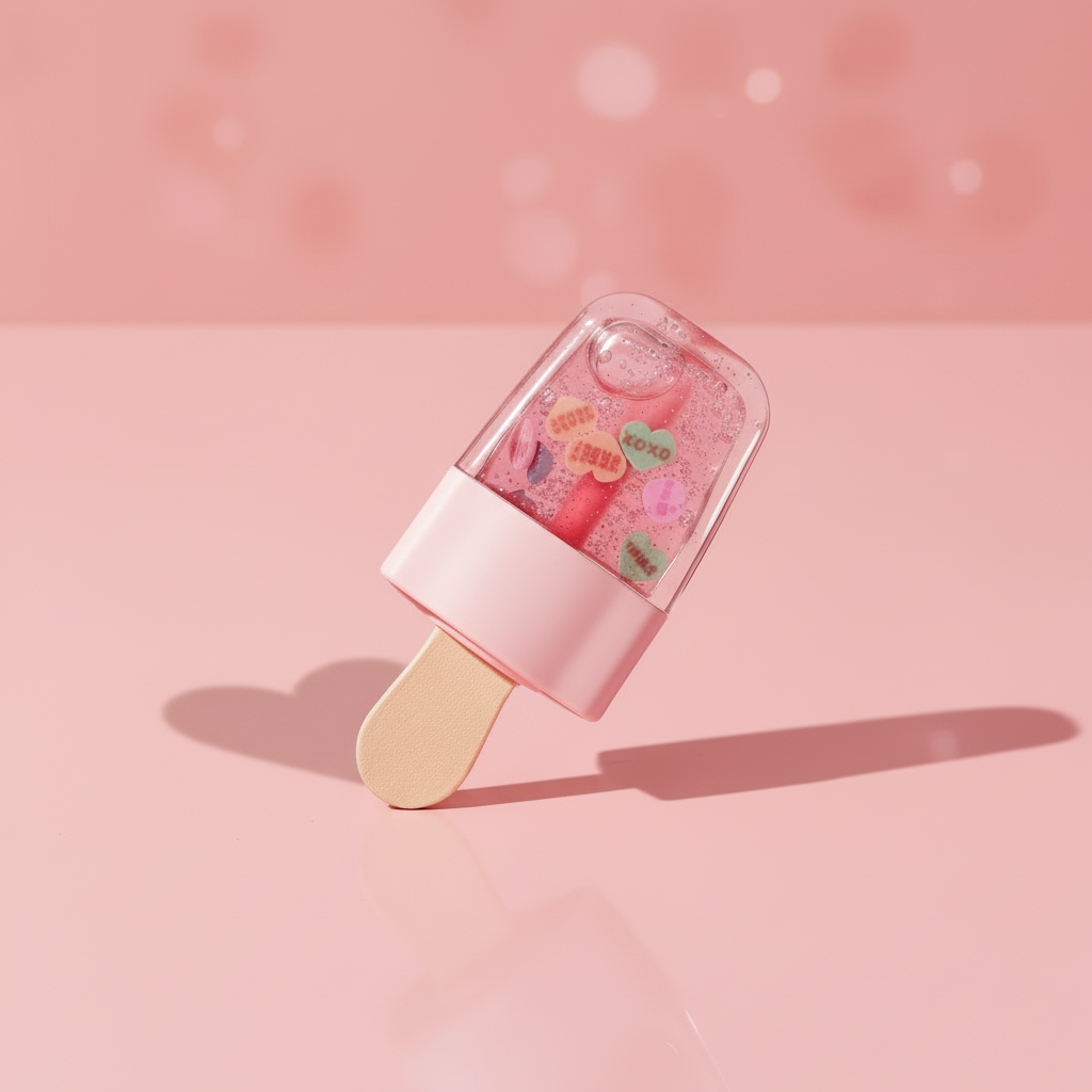 Popsicle lip gloss with warm dreamy pink background