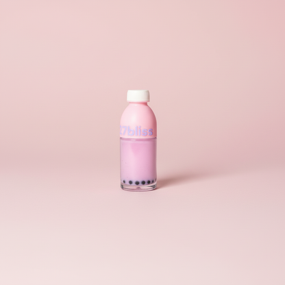 Standardized bubble tea lip gloss on pink background